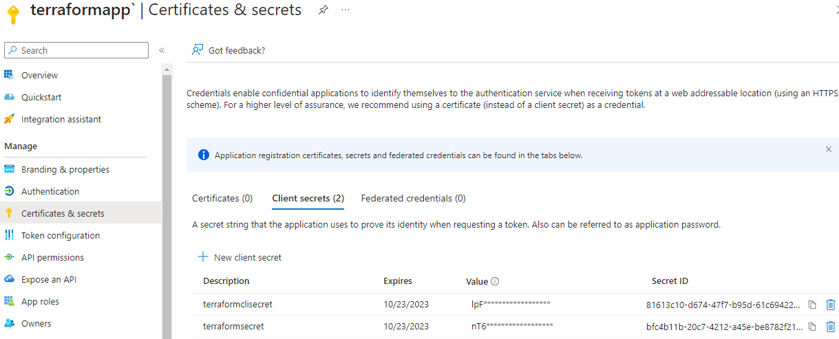 Azure app client secret