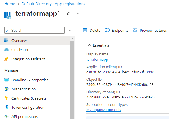 Azure AD app overview