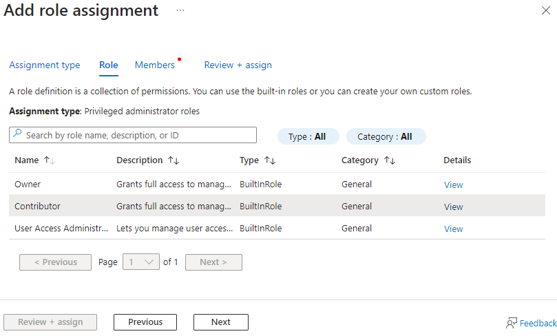 Azure subscription IAM role assignment