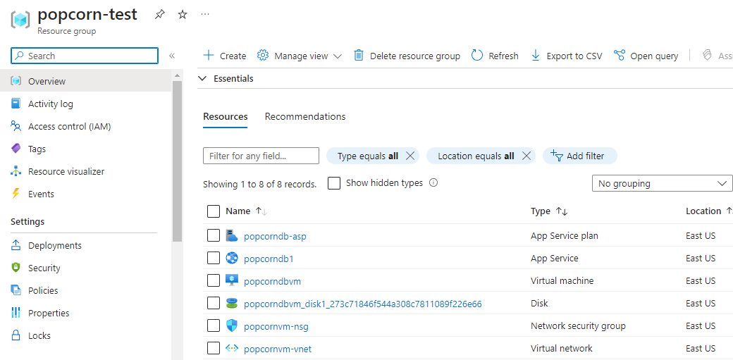 Azure resources created via automation