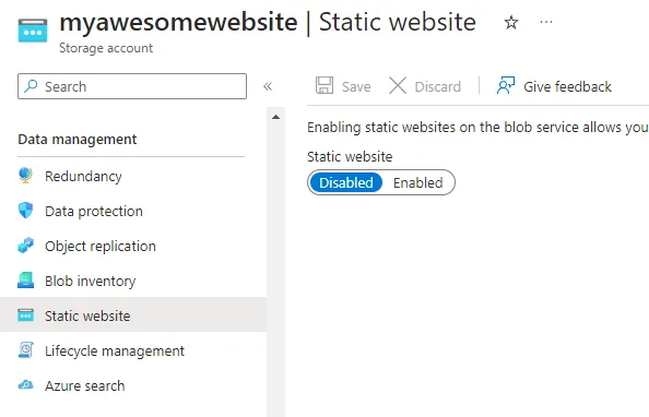 Azure Blob Storage static website